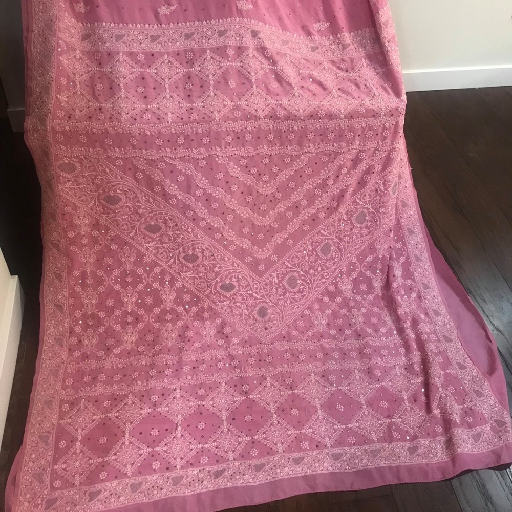 Rose pink Lucknowi saree in Bangalore silk